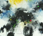 林株楠「意境2」，作品採用抽象畫法，運用濃烈色彩表達出幽遠的空間感。