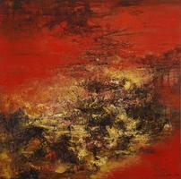 夕陽山外山-劉玖通作品，磅礡氣勢與色調搭配的衝擊