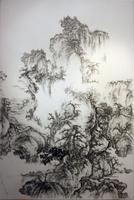 陳浚豪，《臨摹郭熙早春圖》，2010，不鏽鋼蚊釘、畫布、木板，280x188cm